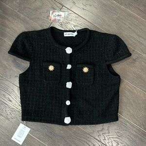 Self Portrait Black Jewel Button Knit Top